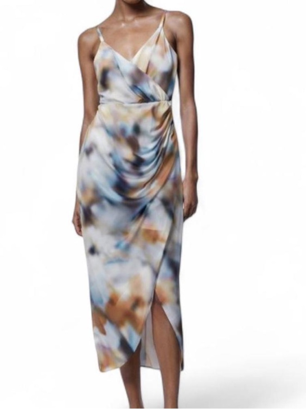 ZARA TIE-DYE PRINT SATIN EFFECT OPEN LACE BACK CAMISOLE MIDI MAXI DRESS $89.90 - Picture 2 of 9